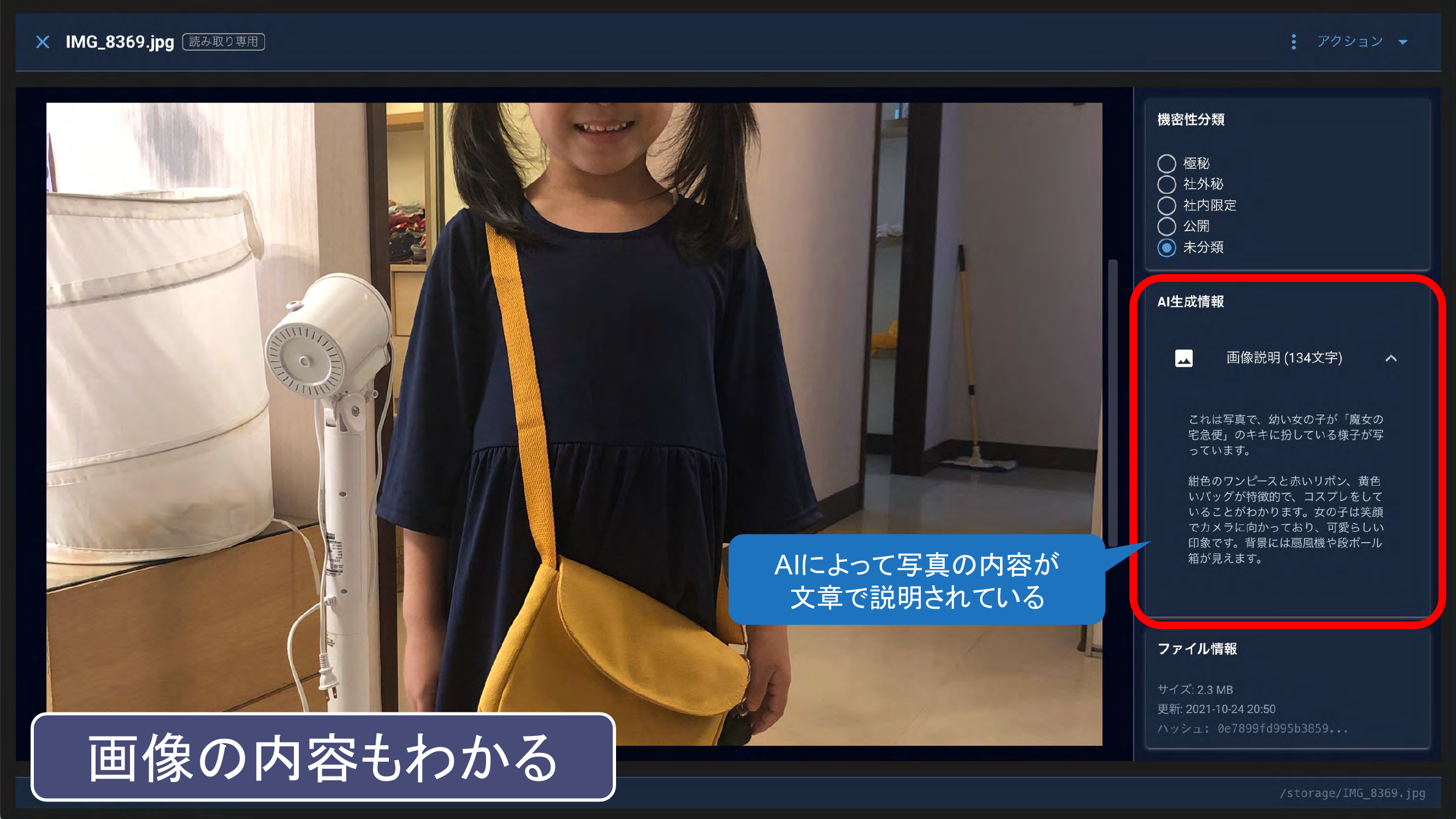画像解析（AIによる写真内容の文章説明）